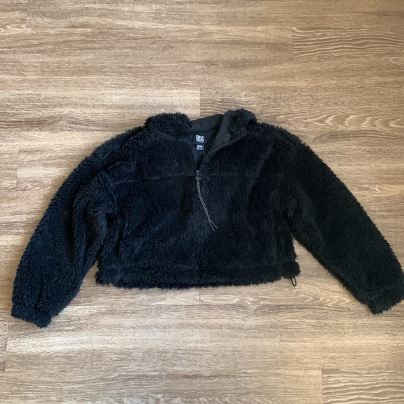 Urban Outfitters Black Cropped Teddy Jacket Hoodie - Picture 3 of 6